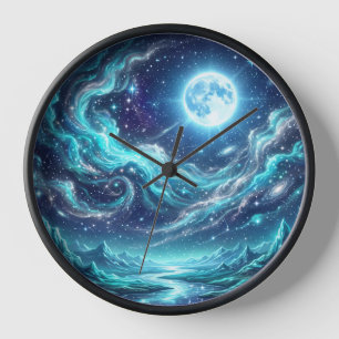 Horloge Cadran mural Vagues célestes au clair de lune