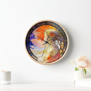 Horloge Cadran mural vibrant aquarelle de fille