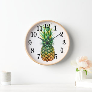 Horloge Cadre en bois Horloge-Impression Ananas