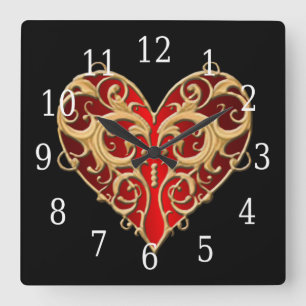 Horloge Cardiaque Rouge Filigree