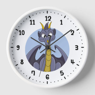 Horloge Caricature de dragon violet 24 heures sur 24