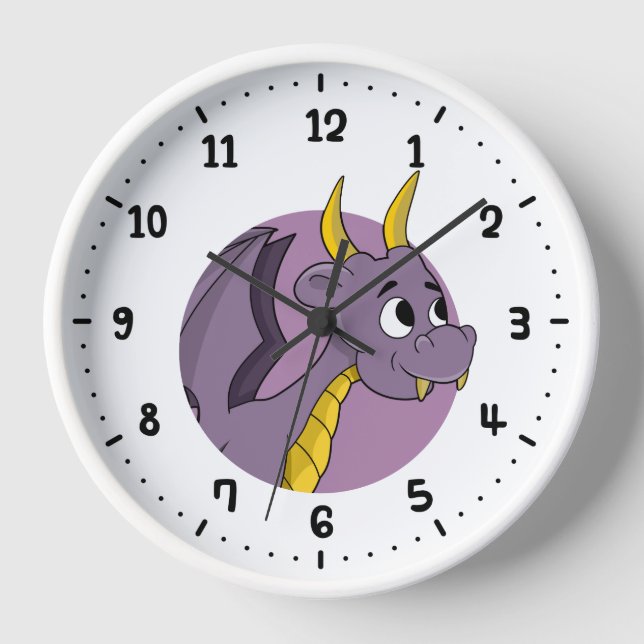 Horloge Caricature de dragon violet 24 heures sur 24 (Recto)