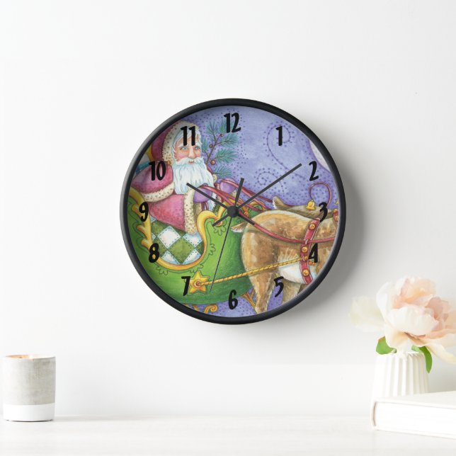 Horloge Caricature de Noël Santa Claus Sleigh Reindeer (Maison)