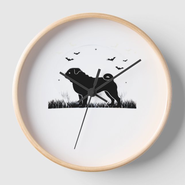 Horloge Carlin Chien - Halloween Lune Silhouette Classique (Recto)