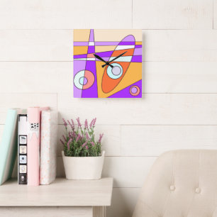 Horloge carré Abstraite Surf violet orange