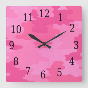 Horloge Carré de Camouflage rose vif