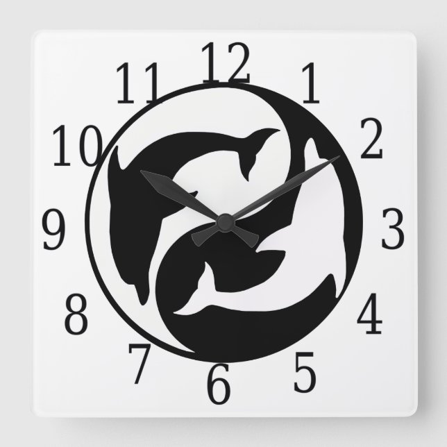 Horloge Carré des dauphins Yin Yang (Recto)