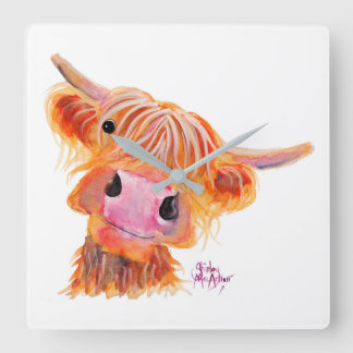 Horloge Carré écossaise de la vache écossaise Ness