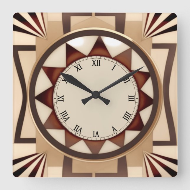 Horloge carré Sun Art Déco - Faux Wooden Antique (Recto)