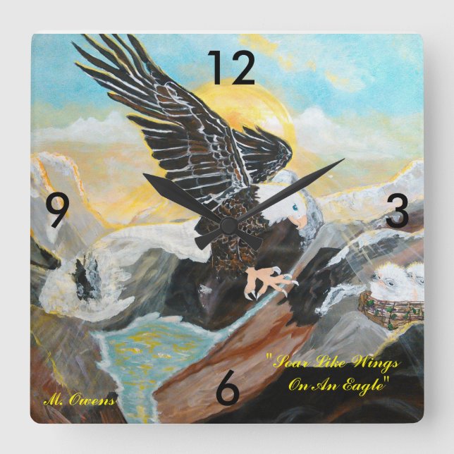 Horloge Carré "Tourner Comme Des Ailes Sur Un Aigl (Recto)