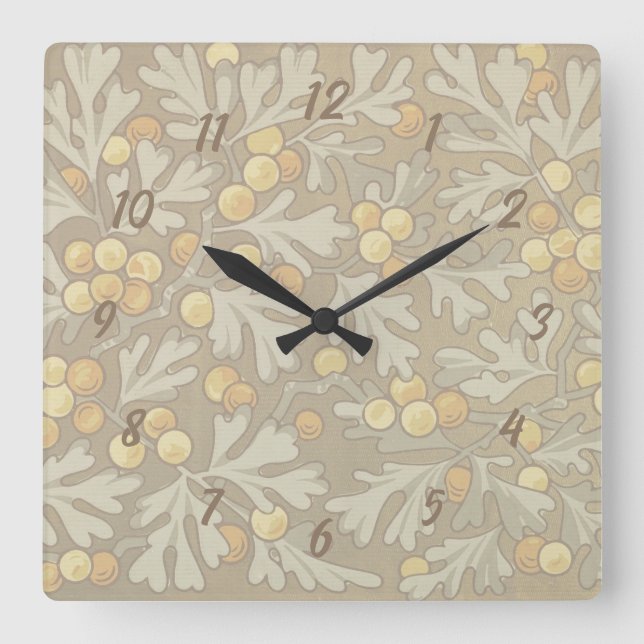 Horloge Carré William Morris Oak et Acorn (Recto)