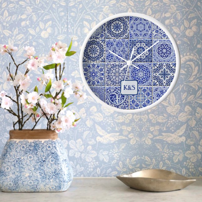 Horloge Carreaux néerlandais en bleu et blanc Poterie Vint (Créateur téléchargé)