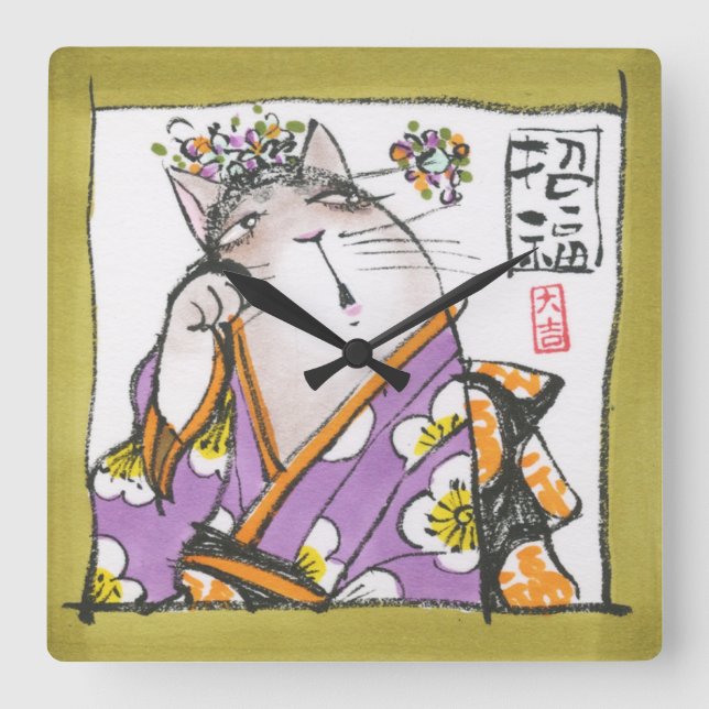 HORLOGE CARRÉE アクリル壁時計 招福 (Recto)