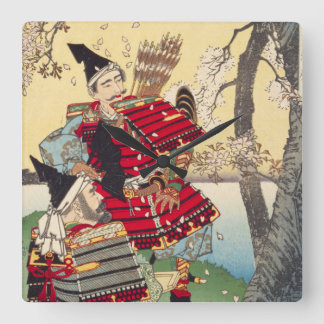 Horloge Carrée 浮世絵 ukiyoe 月岡芳年 「芳年武者无類 武蔵坊弁慶・九郎判官源義経」 スクエア壁時計