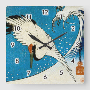 Horloge Carrée 鶴 と 波, Grue & Vague, Hiroshige, Ukiyo-e