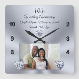 Horloge Carrée 10 ans cadeau d'anniversaire Mariage pour femme, D