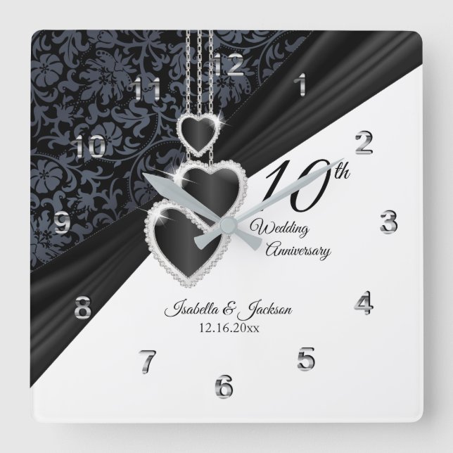 Horloge Carrée 10e anniversaire du Mariage Onyx Keepsaké (Recto)