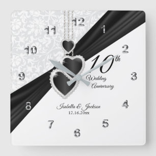Horloge Carrée 10e anniversaire Onyx et Mariage blanc Keepsaké