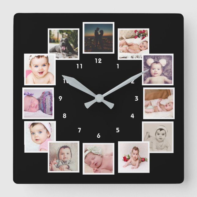 Horloge Carrée 12 Collage de photos personnalisé unique (Recto)