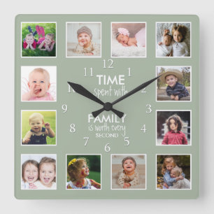 Horloge Carrée 12 Collage Photo Temps Avec Citation Familiale Sag
