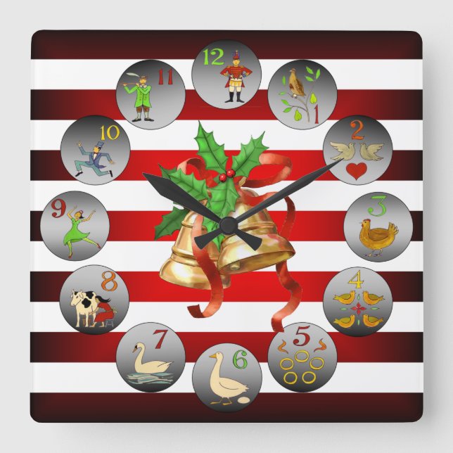 Horloge Carrée 12 Days Of Christmas Bells (Recto)