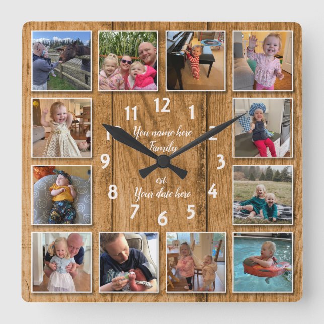 Horloge Carrée 12 Photo Collage Personalized Wall Clock (Recto)