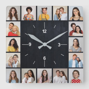 Horloge Carrée 16 Collage Photo Clôture en Bois Faux Sombre