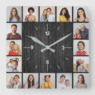 Horloge Carrée 16 Photo Collage Lumière Clé Faux Bois clôture