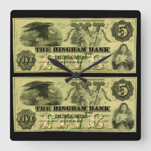 Horloge Carrée 1860 Hingham Massachusetts Note à cinq dollars