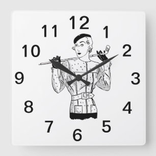 Horloge Carrée 1930 s Fashionable Lady Golfer avec le club de gol