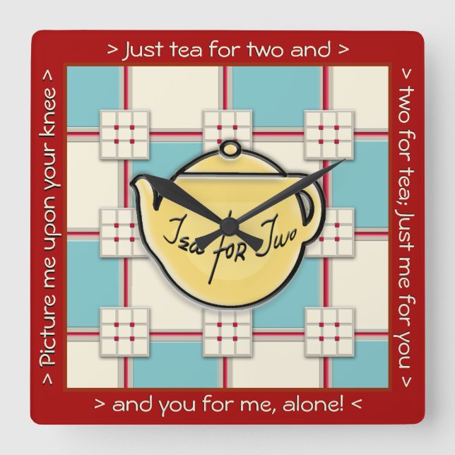 Horloge Carrée 1940 Motif de cuisine avec théière jaune (Recto)