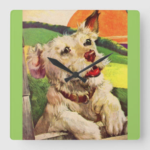 Horloge Carrée 1940s adorable terrier dog