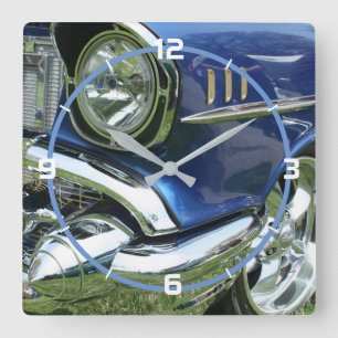 Horloge Carrée 1957 Chevy Custom bleue, chiffres blancs
