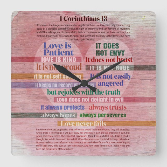 Horloge Carrée 1 Corinthiens 13 - Amour (Recto)