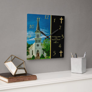Horloge Carrée 1 Pierre 5:7 Église blanche