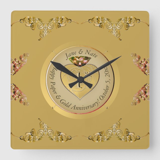 Horloge Carrée 1er anniversaire de Mariage d'or (Recto)