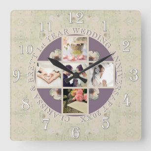 Horloge Carrée 1ère année Mariage Anniversaire 5 photos Médaille