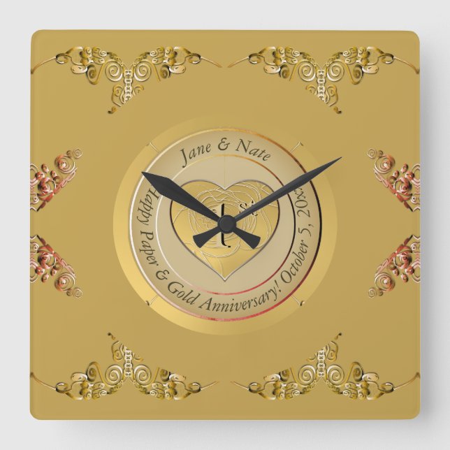 Horloge Carrée 1st Gold Wedding Anniversary (Recto)