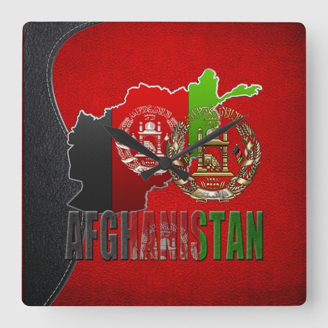 Horloge Carrée [200] Afghanistan : COA, drapeau et carte (Recto)