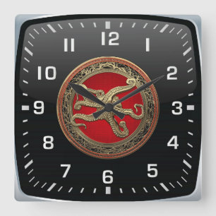 Horloge Carrée [200] Sacred Gold Octopus dans une posture défensi