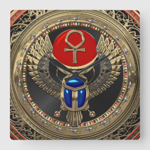 Horloge Carrée [200] Scarabée à ailes par Egyptien sacré d'or