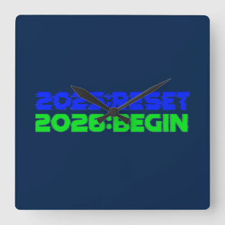 Horloge Carrée 2025:RESET/2026:BEGIN Clock
