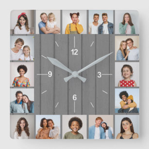 Horloge Carrée 20 Collage Photo Clôture en Bois Gris Faux