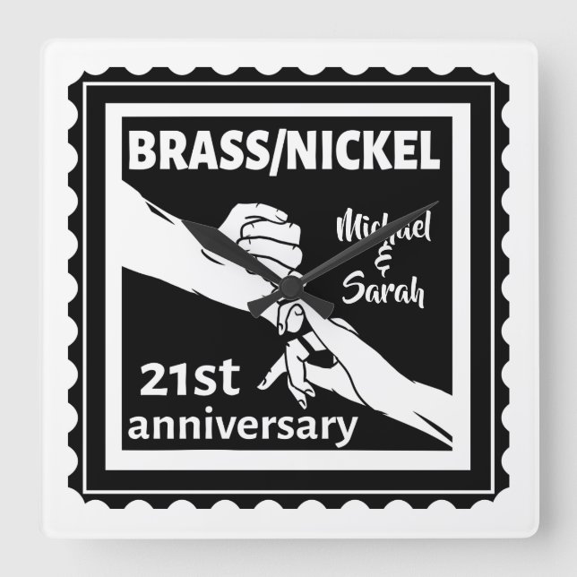 Horloge Carrée 21e anniversaire mariage laiton traditionnel nicke (Recto)