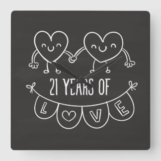Horloge Carrée 21e Anniversary Poison Chalk Hearts