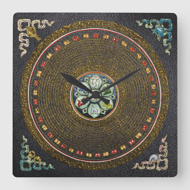 Horloge Carrée [24] Mantra Mandala de "OM" tibétain rond (Recto)