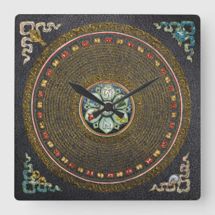Horloge Carrée [24] Round Tibetan “OM” Mantra Mandala