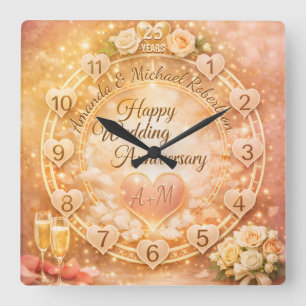 Horloge Carrée 25e anniversaire de mariage