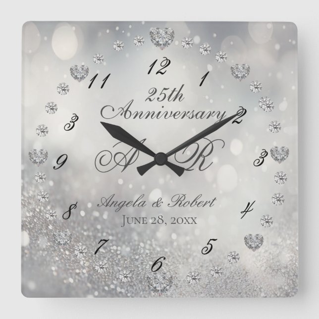 Horloge Carrée 25e anniversaire du Mariage d'argent (Recto)