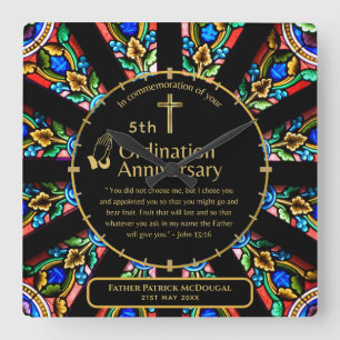 Horloge Carrée 25e Anniversaire du prêtre pasteur Ordination cade